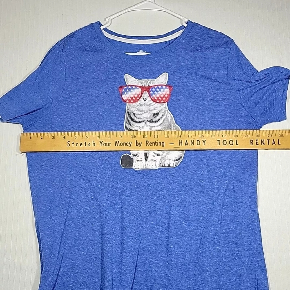 Way To Celebrate Blue T-Shirt Graphic USA Cat w/Sunglasses Size Xl - Picture 6 of 7
